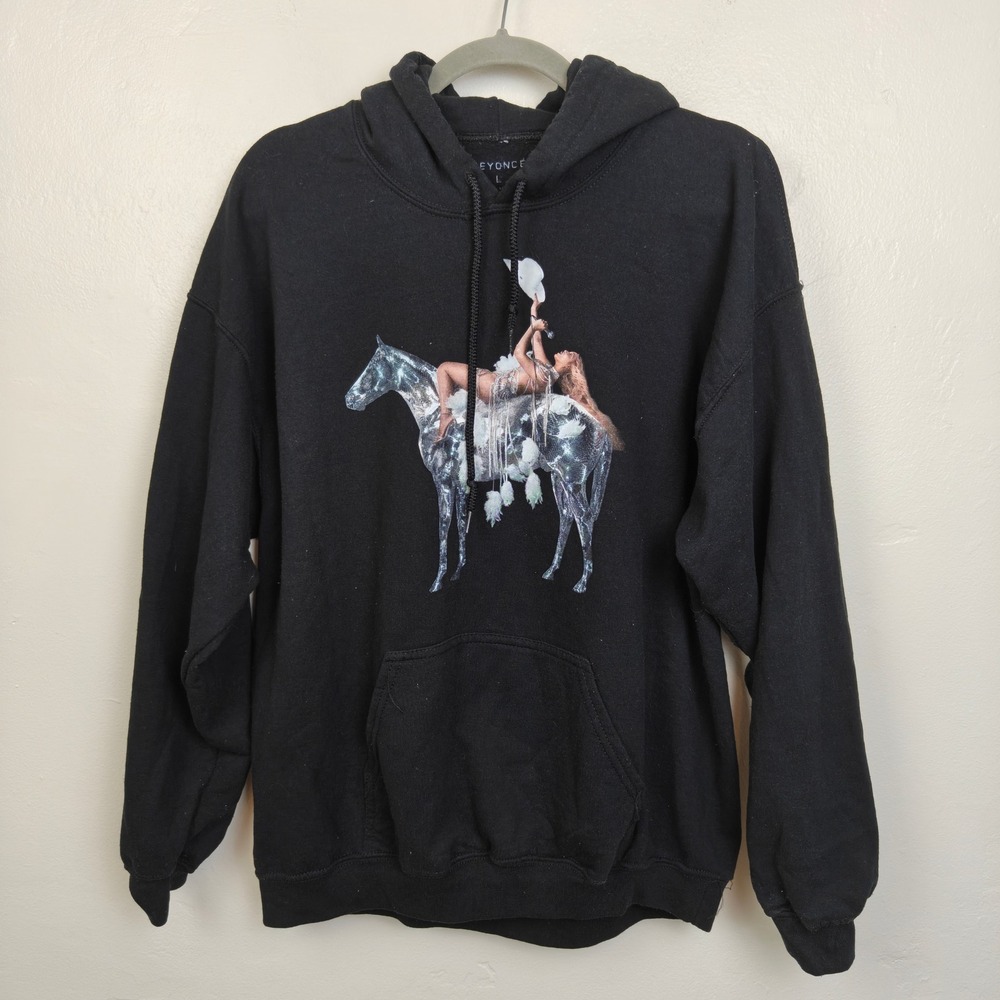 Beyonce Renaissance Act I Tour Hoodie L Black Graphic Disco Horse Saddle Merch